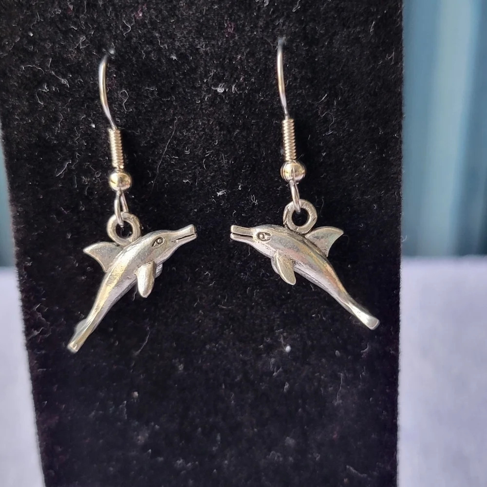 Vintage Handmade  Tiny Dolphin Earrings